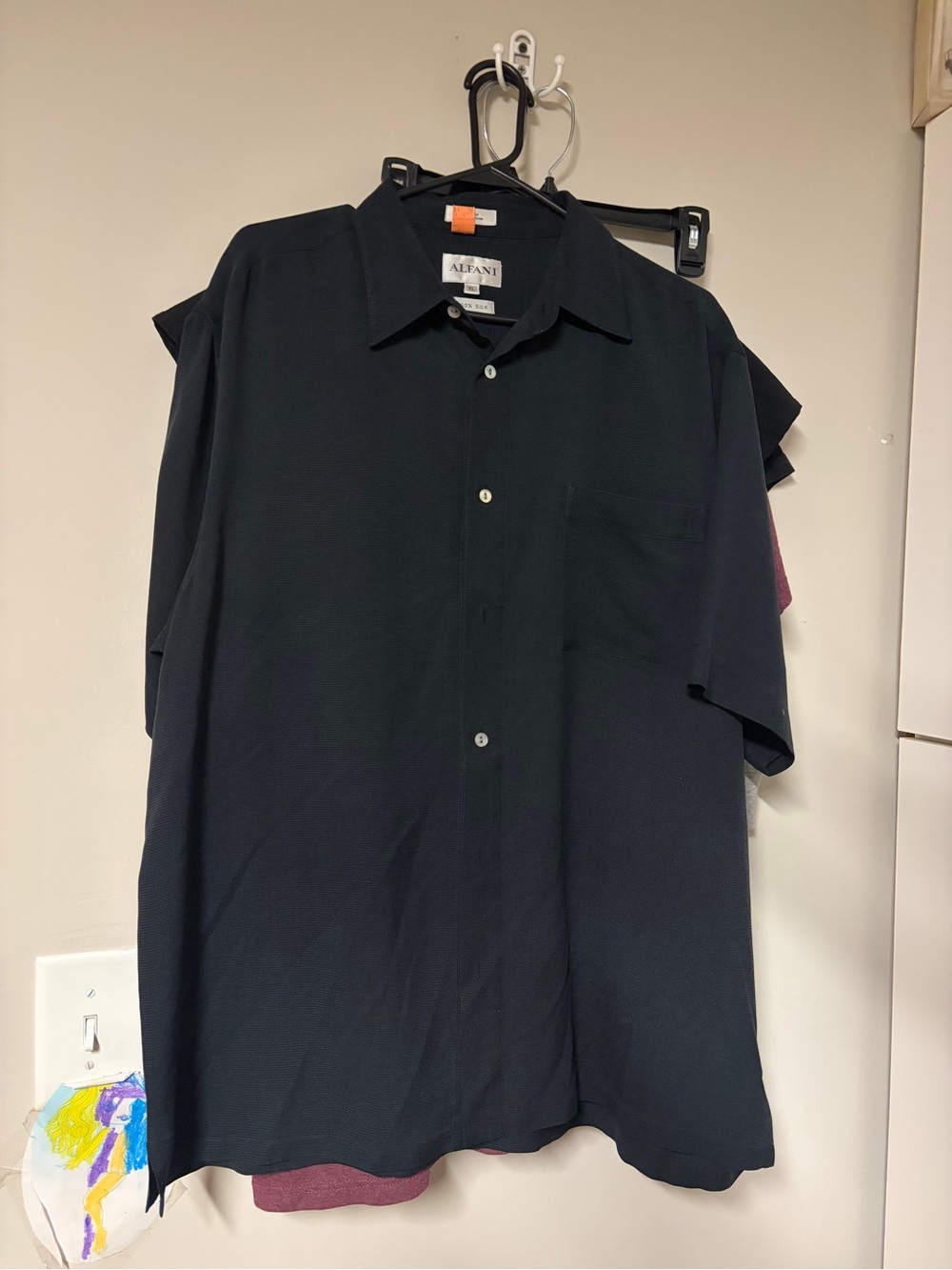 Alfani 100% Silk Men’s Black Short-Sleeve Button-Down Shirt Woven XL GUC